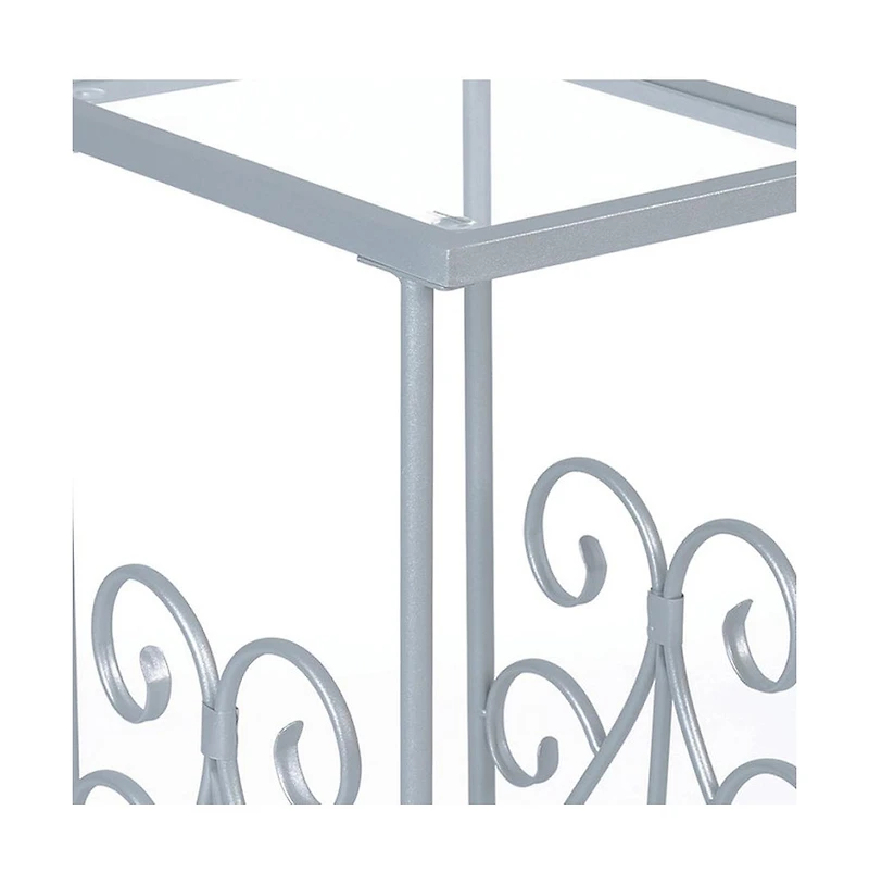 Contemporary Glass and Metal Square End Table with Lower Shelf