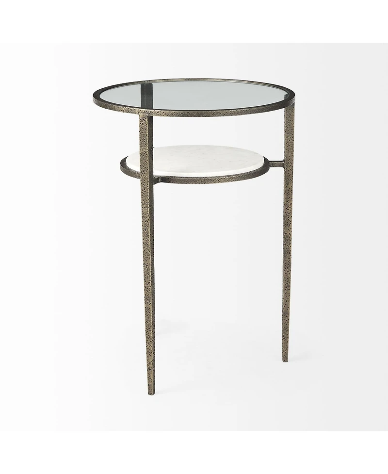 Glass and Metal Round End Table with Lower Shelf for Living Room