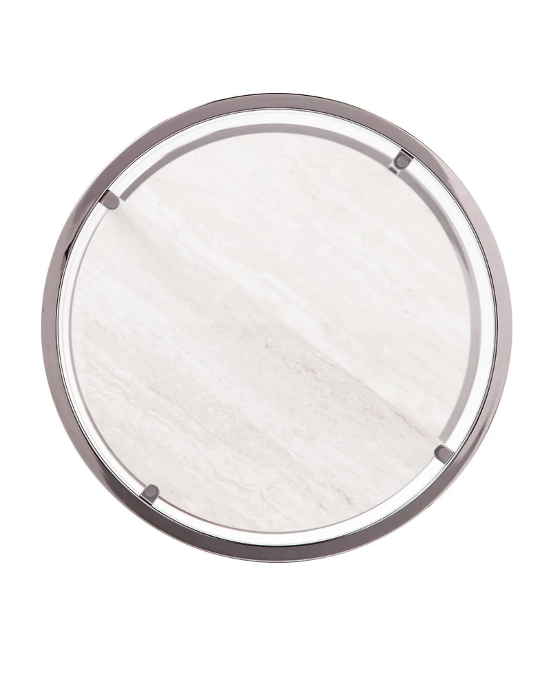 Marble Round End Table with Two Shelves for Living Room or Bedroom