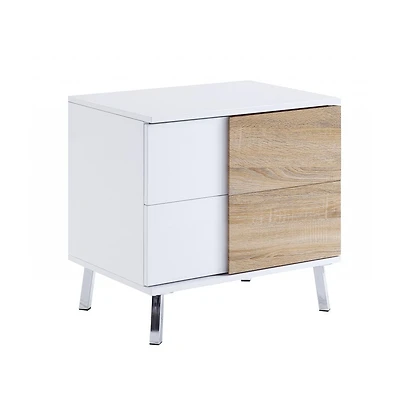 Modern Wood Look Rectangular Side Table with Dual Storage Drawers