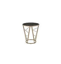 Contemporary Faux Marble and Glass Round End Table with Stylish Metal Legs