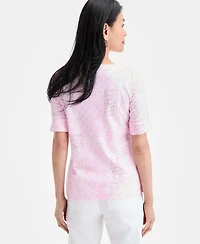 Style & Co Petite Elbow-Sleeve Patchwork Top, Exclusively at Macy's