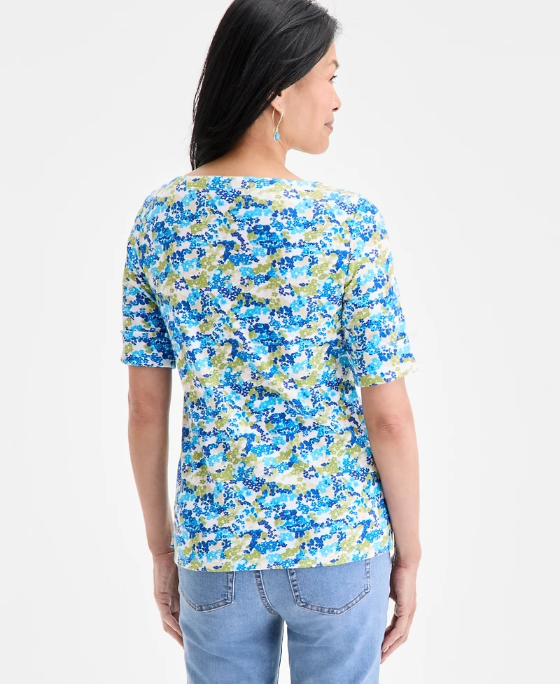 Style & Co Petite Printed Cuffed-Sleeve Top, Exclusively at Macy's
