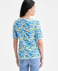 Style & Co Petite Printed Cuffed-Sleeve Top, Exclusively at Macy's