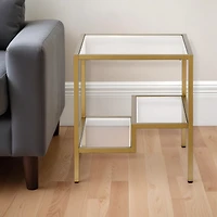 Modern 22" Square End Table – Brass Finish, Clear Glass, and Two Shelves