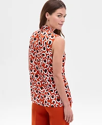 Tahari Asl Women's Printed Sleeveless Tie-Neck Blouse