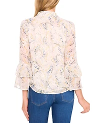 CeCe Women's Printed Long-Sleeve Ruffle-Cuff Blouse