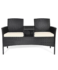 Gymax Cushioned Rattan Wicker Patio Conversation Set w/ Table Steel Frame