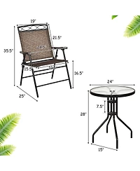 Gymax 3PCS Bistro Set Conversation Set Pub Patio Outdoor w/ Folding Chairs Table