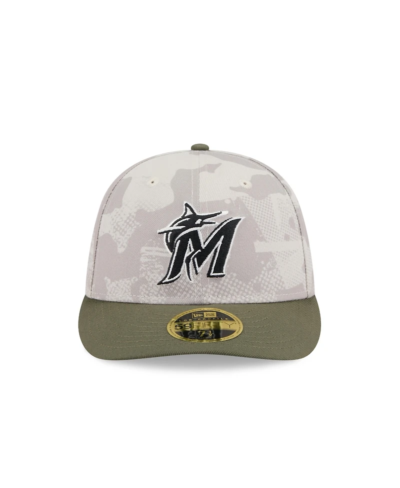 New Era Men's Light Beige/Olive Miami Marlins 2025 Armed Forces Day Low Profile 59FIFTY Fitted Hat