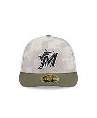 New Era Men's Light Beige/Olive Miami Marlins 2025 Armed Forces Day Low Profile 59FIFTY Fitted Hat