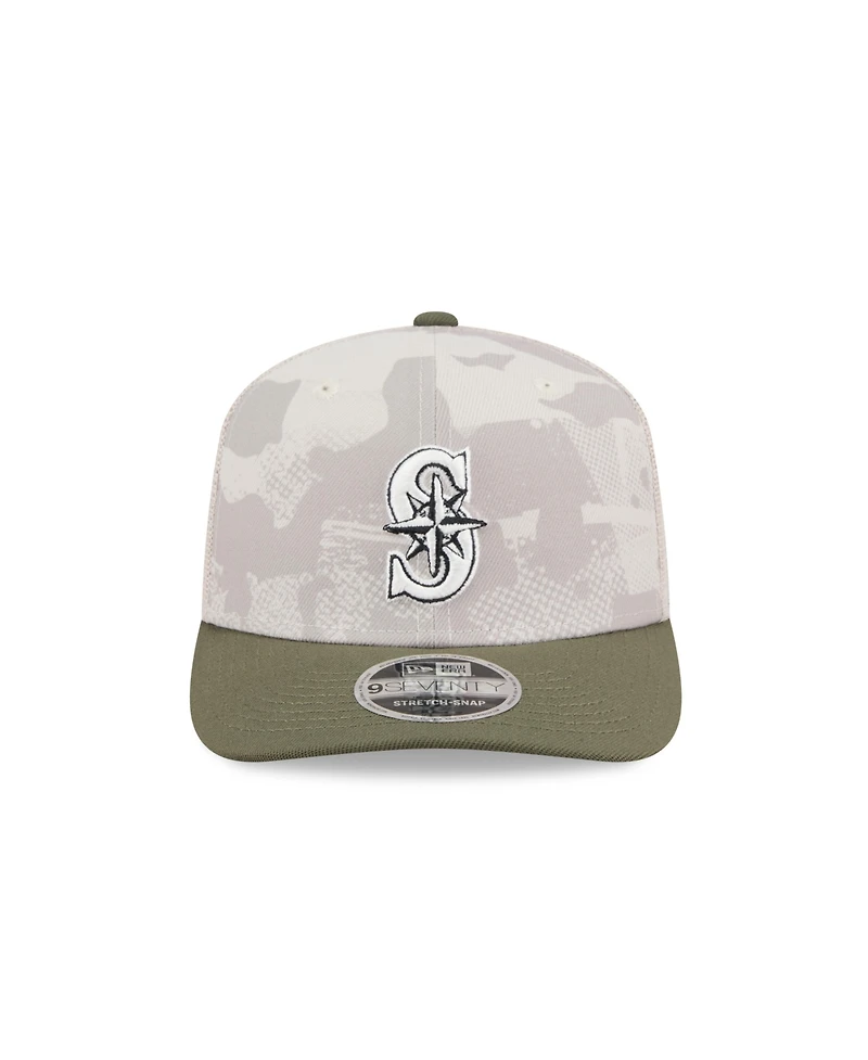New Era Men's Light Beige/Olive Seattle Mariners 2025 Armed Forces Day 9SEVENTY Adjustable Hat