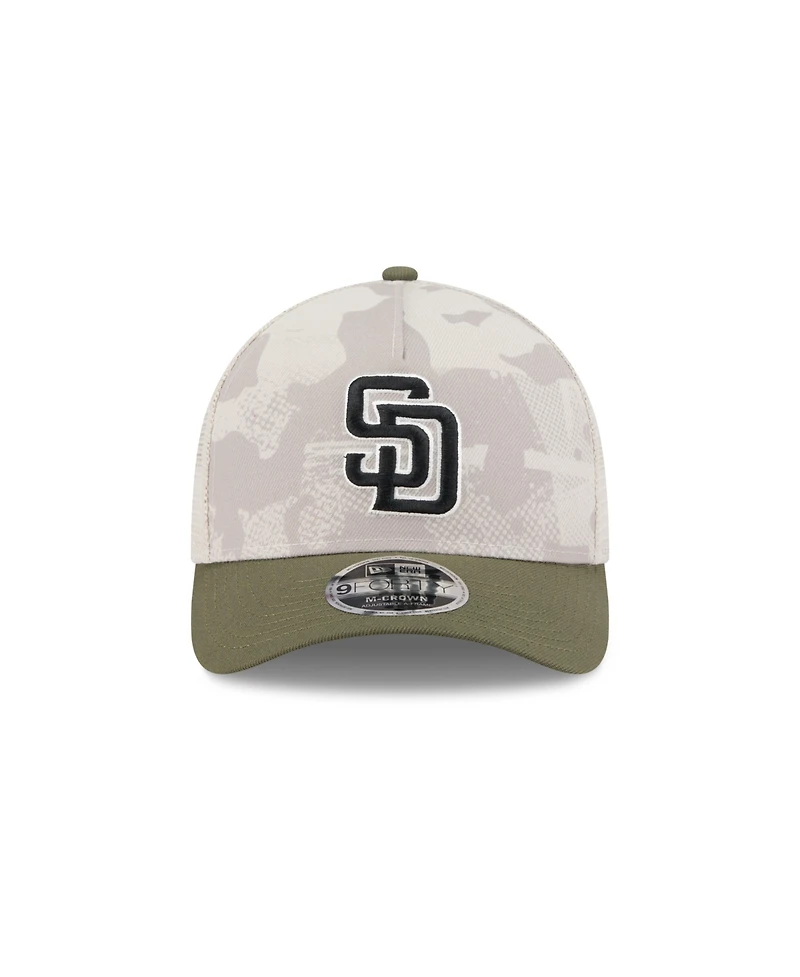 New Era Men's Light Beige/Olive San Diego Padres 2025 Armed Forces Day 9FORTY M-Crown A-Frame Adjustable Hat