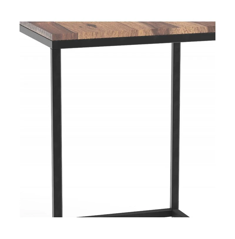 Sturdy Iron and Wood End Table – Square Design for Living Room
