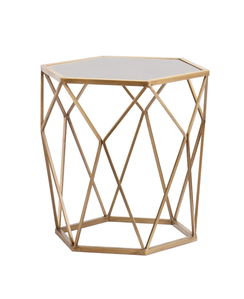 Reflective Glass Hexagon Mirrored End Table for Modern Home Decor