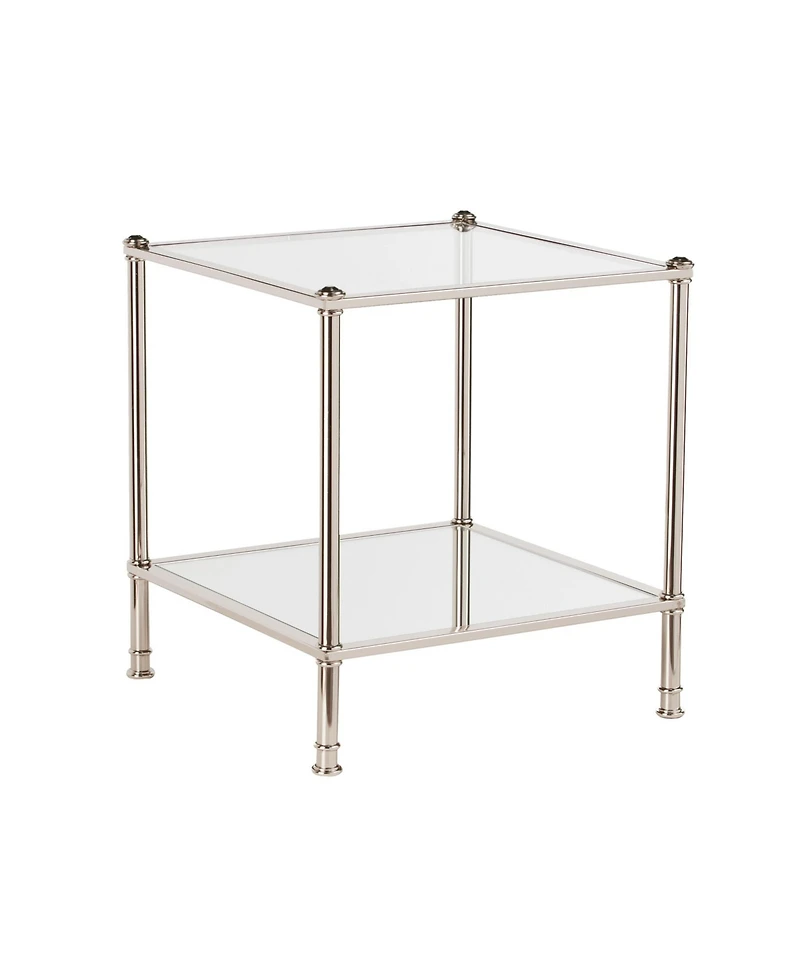 Glass and Iron Square Mirrored End Table for Living Room or Bedroom