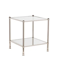 Glass and Iron Square Mirrored End Table for Living Room or Bedroom