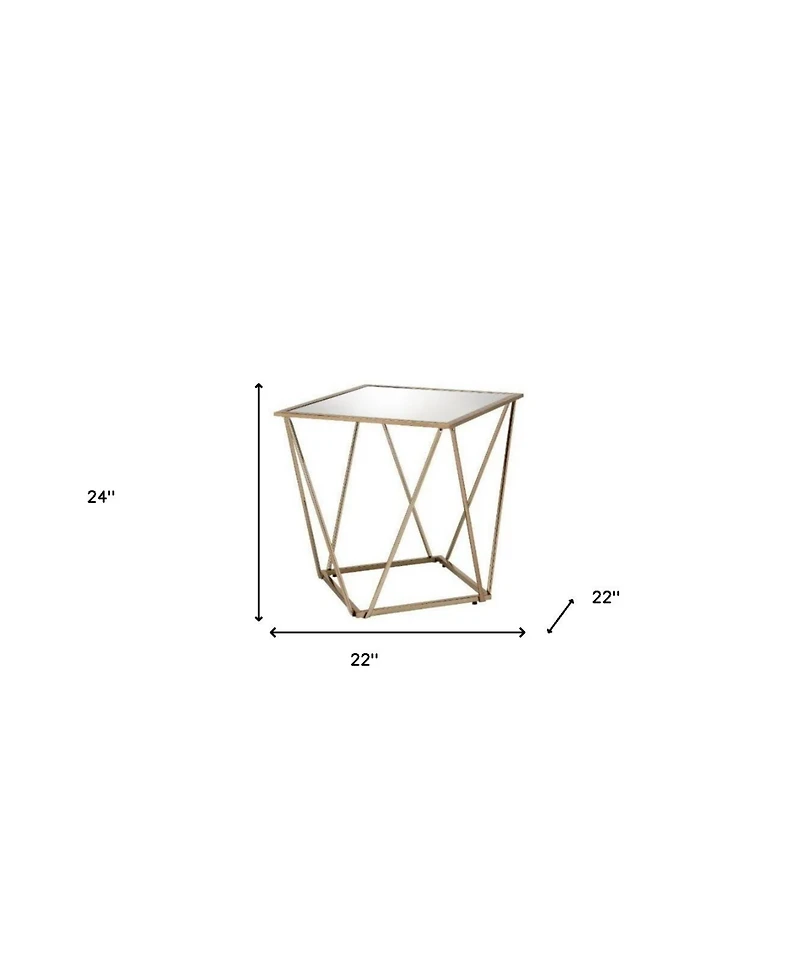 Contemporary Glass and Metal Square Mirrored End Table