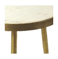 18" Gold And White Marble Round End Table