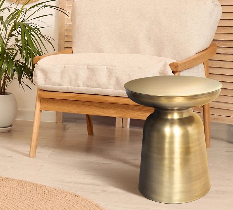 Vintage-Inspired Round Iron Accent Table with Powder-Coated Finish