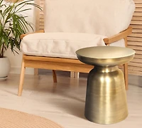 Vintage-Inspired Round Iron Accent Table with Powder-Coated Finish