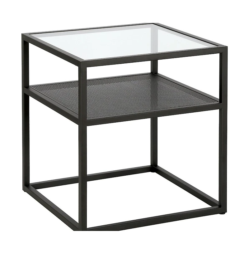 Modern Glass and Steel Square End Table with Storage Shelf – Perfect for Any Space