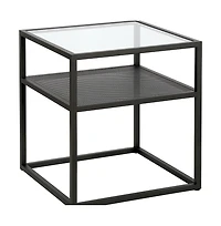 Modern Glass and Steel Square End Table with Storage Shelf – Perfect for Any Space
