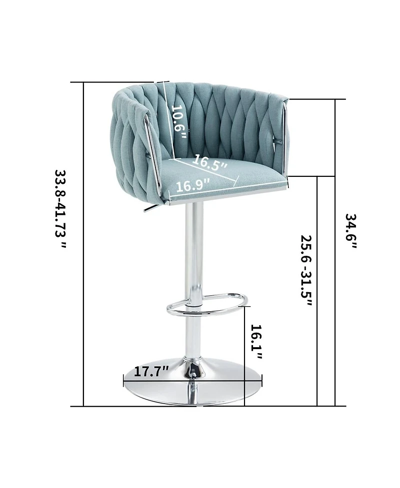 Set of 2 Adjustable Swivel Bar Stools with Woven Fabric Back and Footrest Modern Upholstered Counter Height Chairs for Kitchen Island or Area-The
