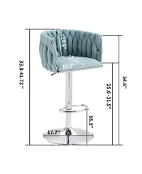 Set of 2 Adjustable Swivel Bar Stools with Woven Fabric Back and Footrest Modern Upholstered Counter Height Chairs for Kitchen Island or Area-The
