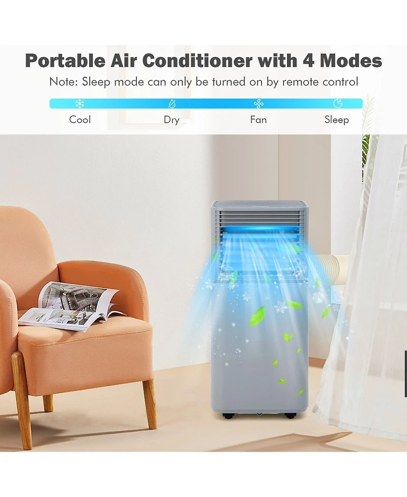 8000 Btu Portable Air Conditioner, 3-in-1 Ac Unit with Dehumidifier, Fan, and 24H Timer, Cools Rooms up to 230 Sq.Ft, Sleep Mode, Adjustable Exhaust