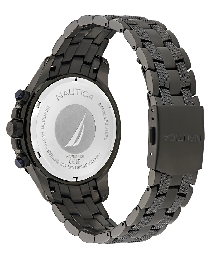 Nautica Men's Chronograph Black Stainless-Steel Watch, 44mm