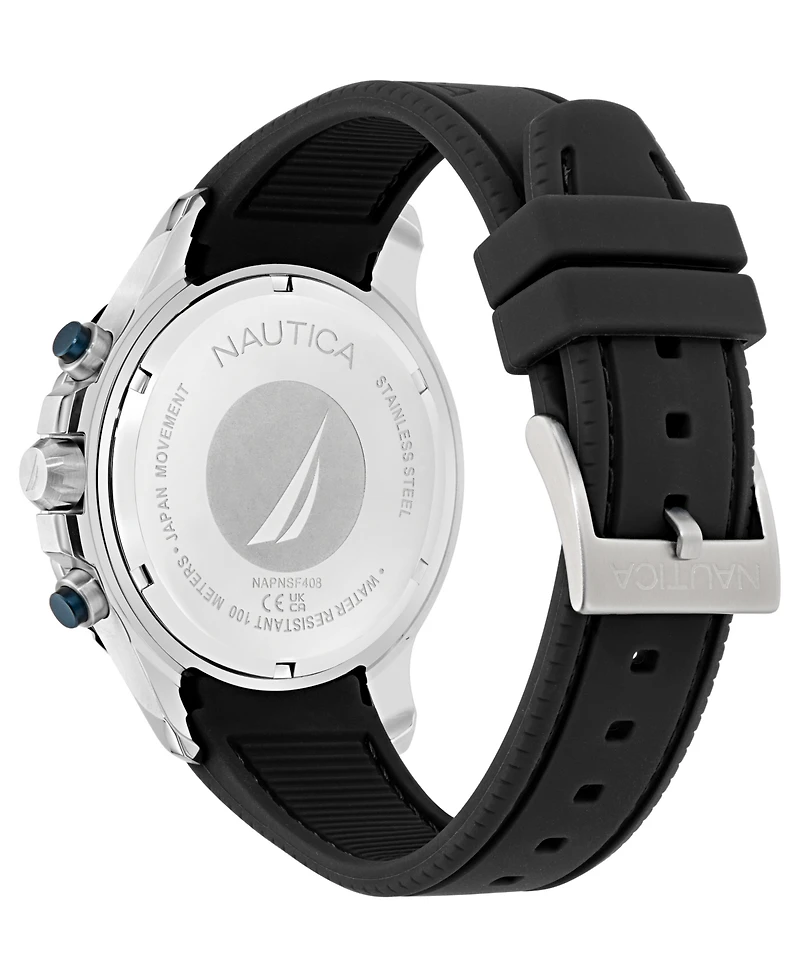 Nautica Men's Chronograph Black Silicone Watch Set, 44mm