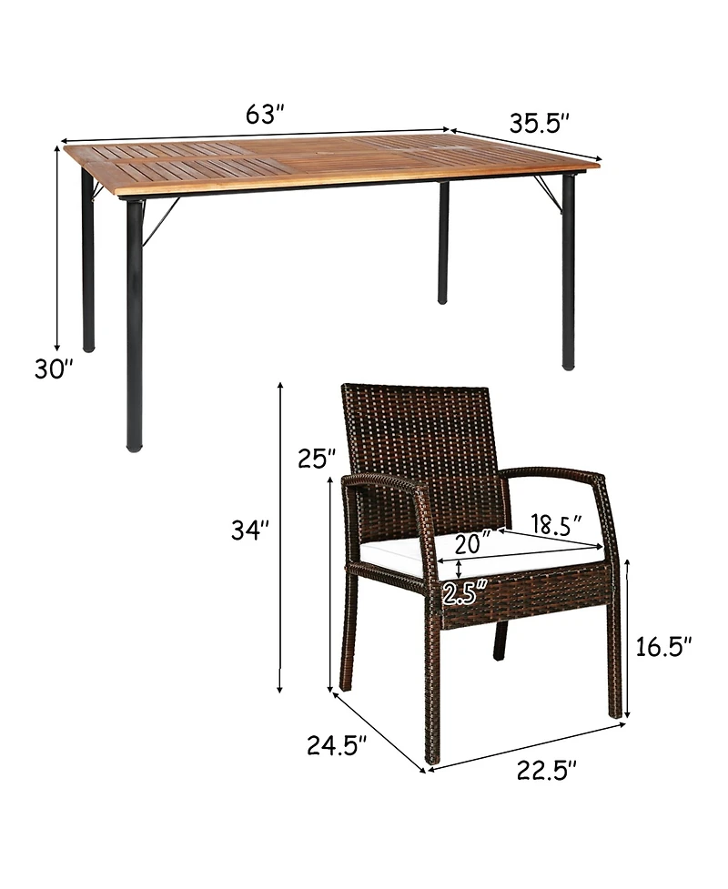 Gymax 7PCS Patio Dining Furniture Set Yard w/ Wooden Tabletop Navy Cushions