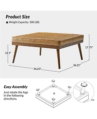 Aurora Modern Genuine Leather Ottoman With Solid Wood Legs