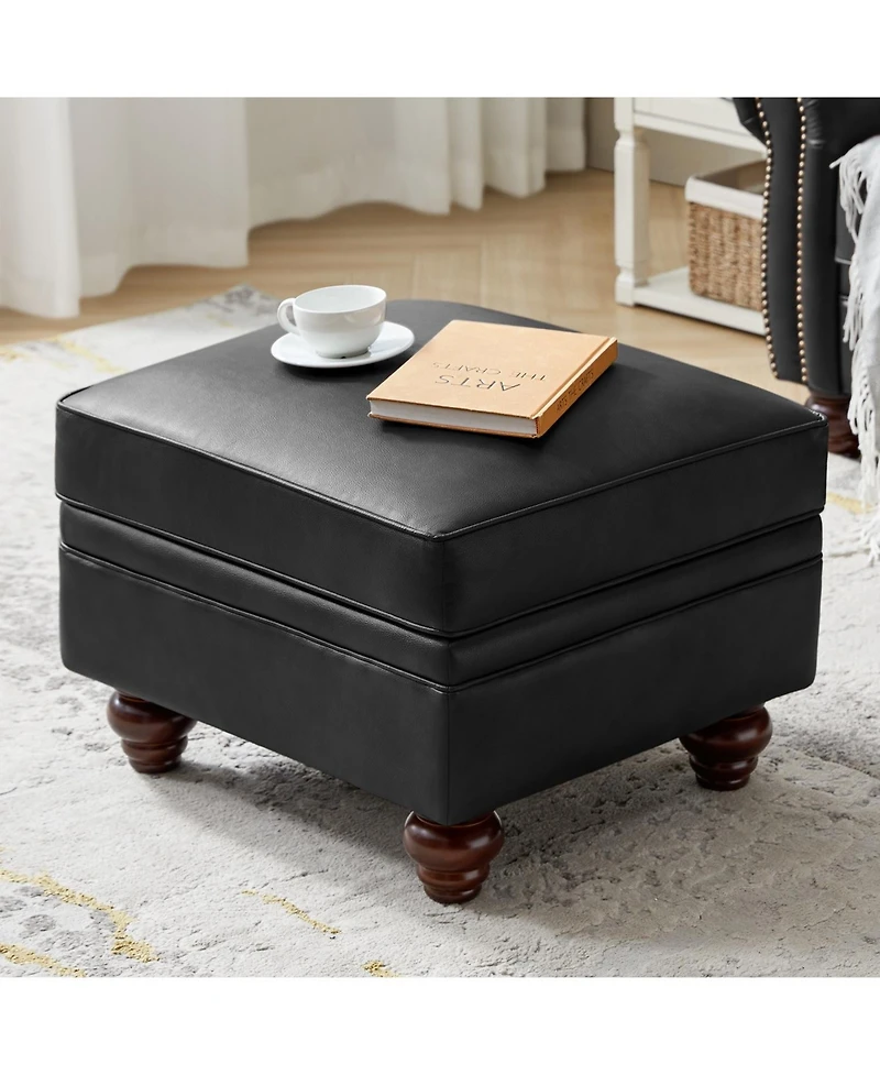 Sabina Transitional 27" Wide Ottoman with Solid Wood Legs
