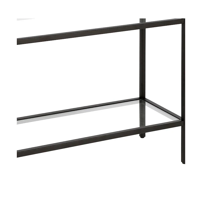 Glass and Steel End Table Modern Side with Two-Tier Shelf Storage For Living Room
