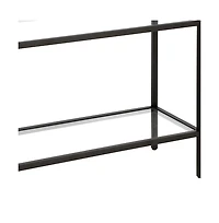 Glass and Steel End Table Modern Side with Two-Tier Shelf Storage For Living Room