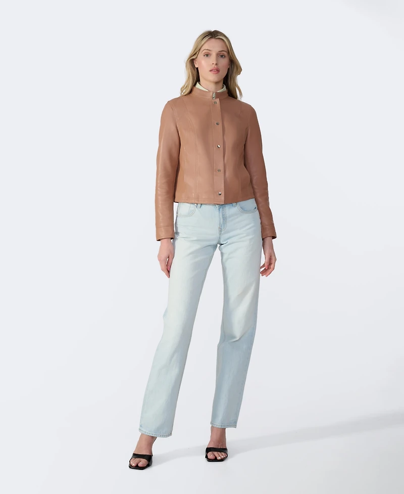 Furniq Uk Women's Leather Bomber Jacket, Created for Macy s