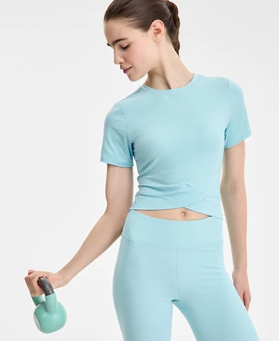 Id Ideology Women's Overlap Cropped Crewneck T-Shirt, Exclusively at Macy's