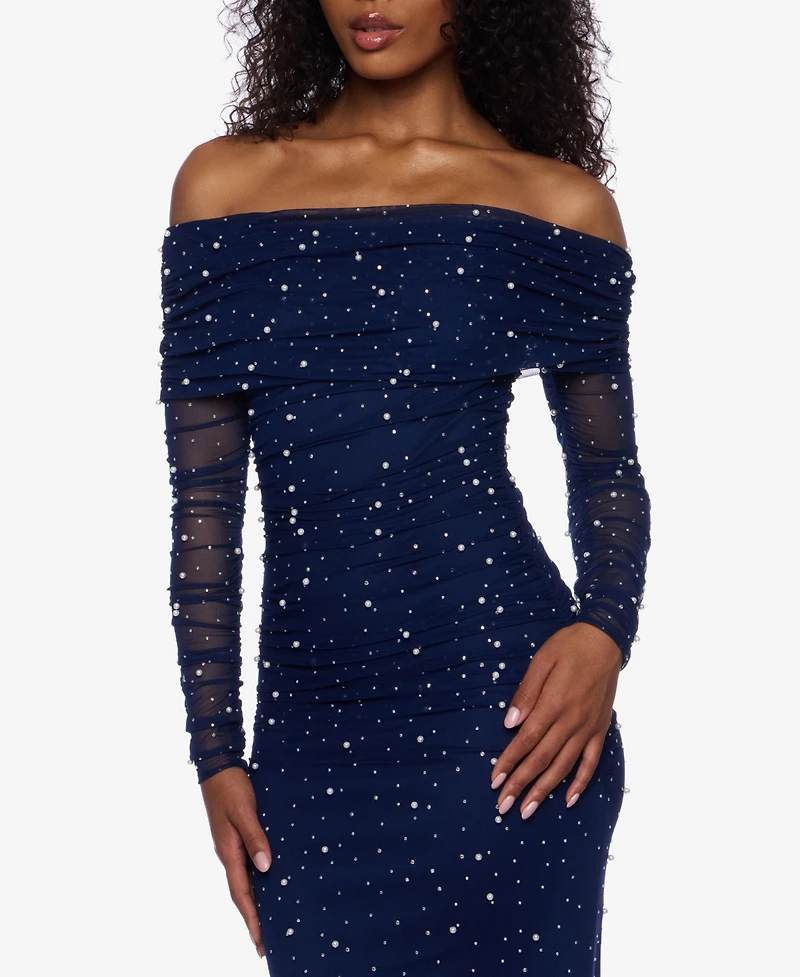 B Darlin Juniors' Embellished Off-The-Shoulder Gown