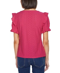 Belldini Women's Knit Eyelet Ruffle Sleeve Top