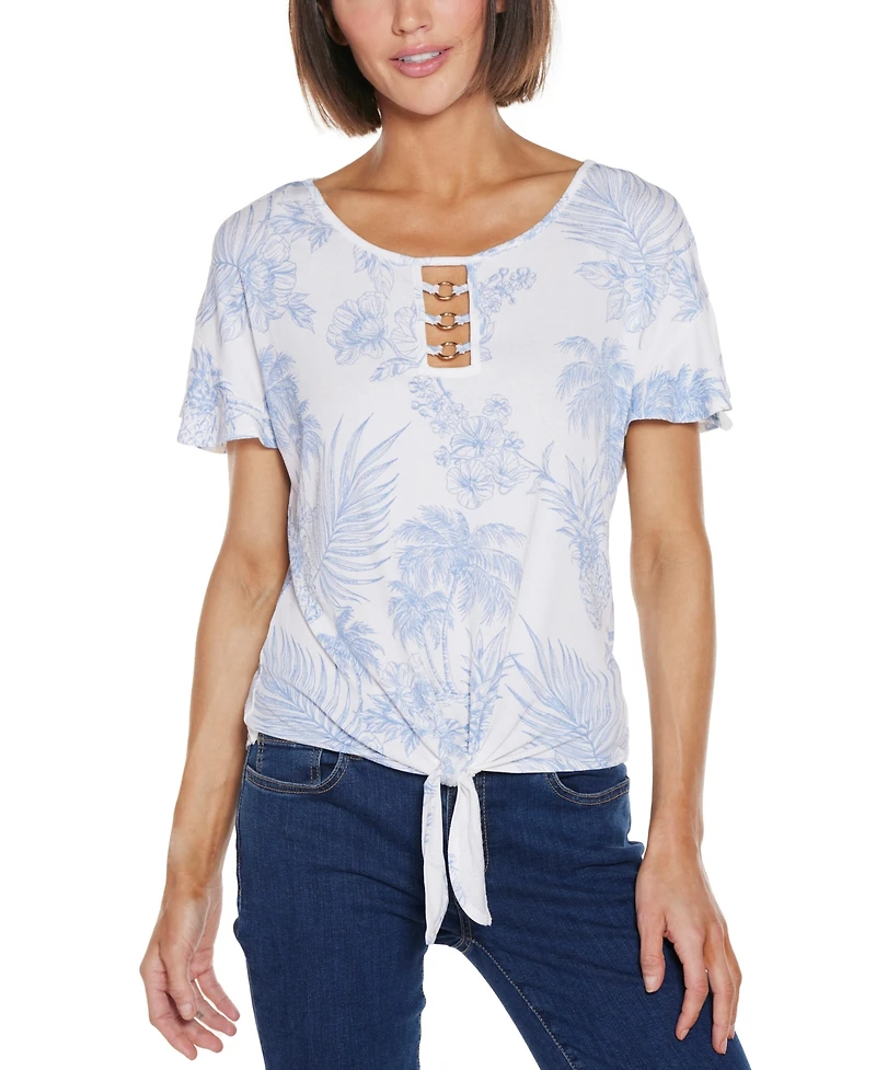 Belldini Women's Pineapple Print Knit Top