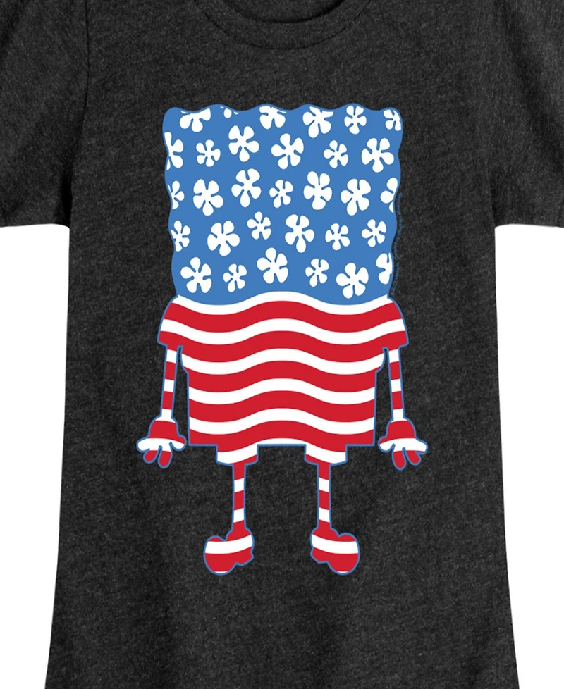 Hybrid Apparel Big Girls Sponge Bob Square Pants Americana Flag Graphic T-Shirt