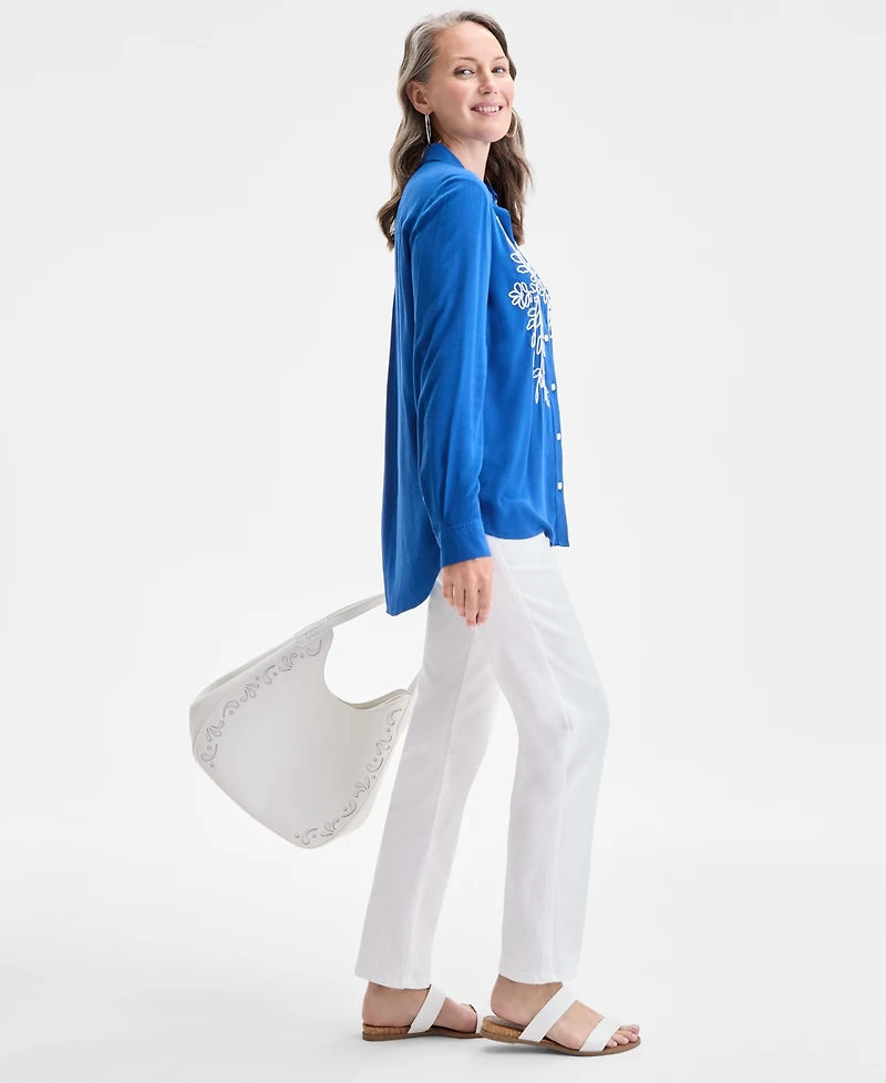 Style & Co Women's Embroidered Perfect Shirt, Exclusively at Macy's