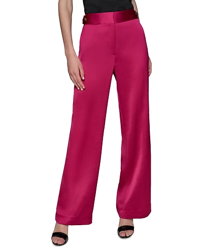 Karl Lagerfeld Paris Women's Mid-Rise Wide-Leg Satin Pants