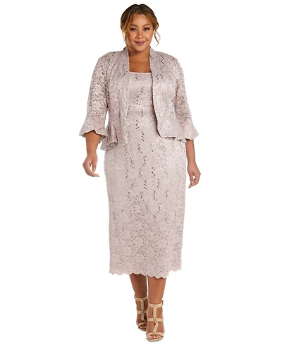 R & M Richards Plus Size Lace Dress & Ruffled Jacket