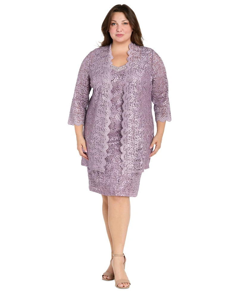 R & M Richards Plus 2-Pc. Lace Jacket Dress Set