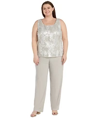 R & M Richards Plus 3-Pc. Embellished Jacket, Necklace Top Pant Set