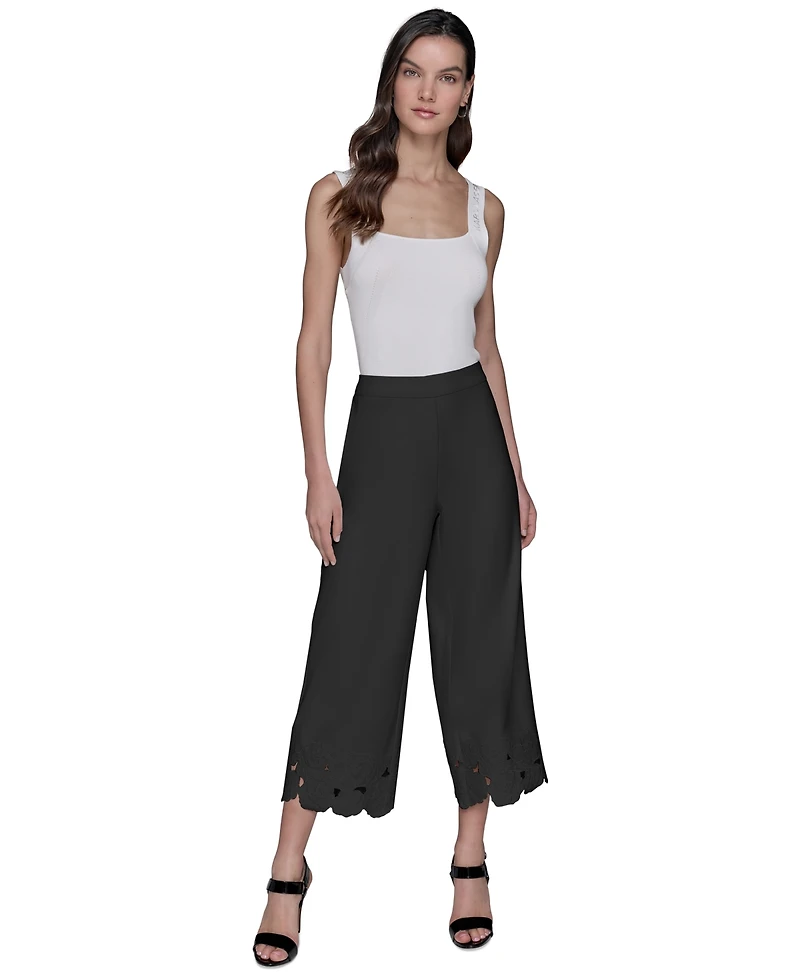 Karl Lagerfeld Paris Women's Floral-Hem Pull-On Pants