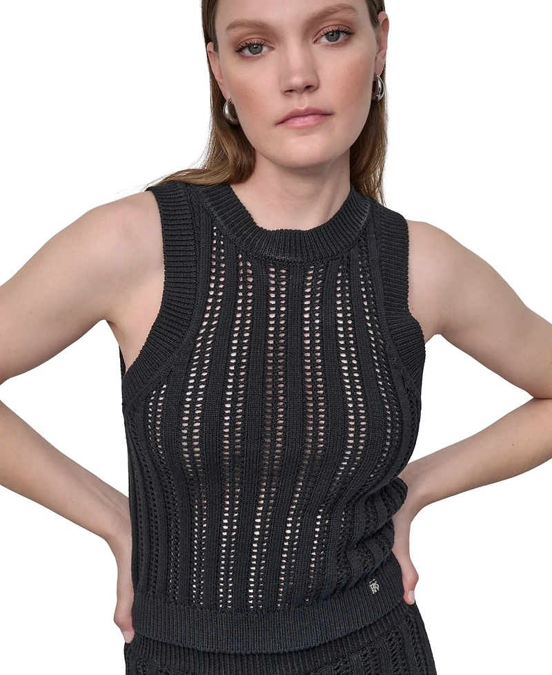 Dkny Jeans Women's Crewneck Pointelle-Stitch Tank Sleeveless Sweater